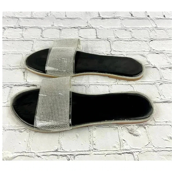 Rhinestone Clear One Band Slip On Sandals Flats Sz 10.5 EU 43 - Picture 6 of 7